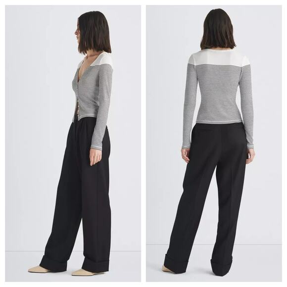 NEW rag & bone the Knit Striped Vee Cardigan Women S Rayon Crop Top Quiet Luxury - Picture 2 of 10